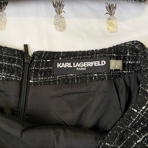 Karl Lagerfeld Paris Black Notched Collar Tweed Suit Skirt Set - Picture 12 of 16